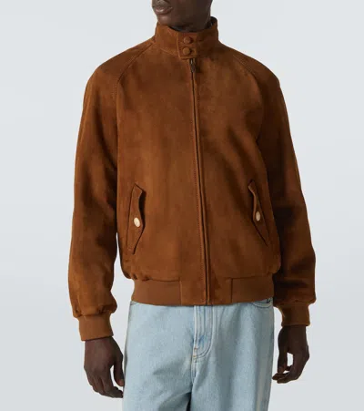 Valentino Ribbed Lambskin Suede Leather Jacket With Stand-up Collar In Brown