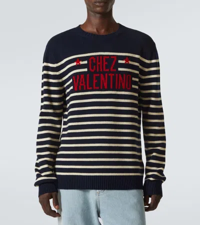 Valentino "chez Valentine" Wool Sweater In Blue