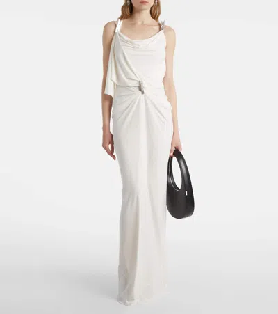 Coperni Draped Embellished Jersey Maxi Dress In White
