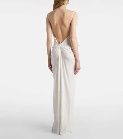 Coperni Draped Embellished Jersey Maxi Dress In White
