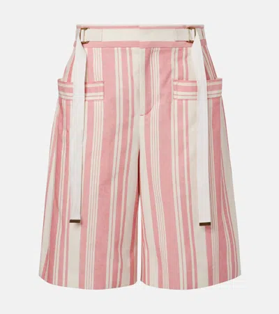 Chloé Striped Cotton Bermuda Shorts In Pink