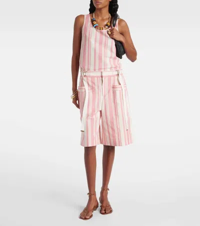 Chloé Striped Cotton Bermuda Shorts In Pink