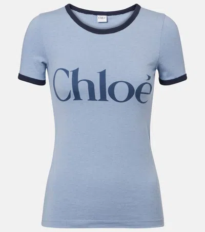 Chloé Chloè Logo Cotton T Shirt In Blue