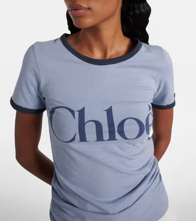Chloé Chloè Logo Cotton T Shirt In Blue