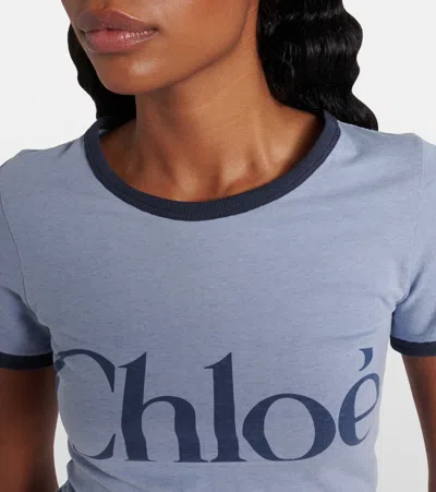 Chloé Chloè Logo Cotton T Shirt In Blue
