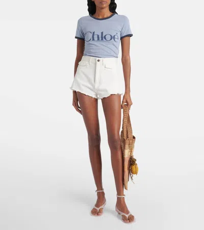 Chloé Chloè Logo Cotton T Shirt In Blue
