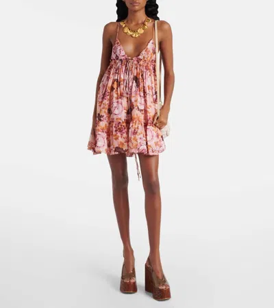 Chloé Floral Silk Minidress In Pink