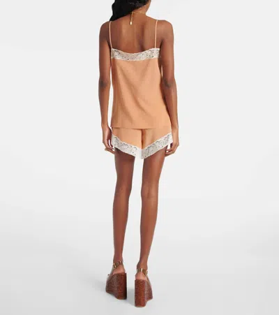 蕾丝边饰真丝吊带背心