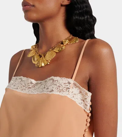 蕾丝边饰真丝吊带背心