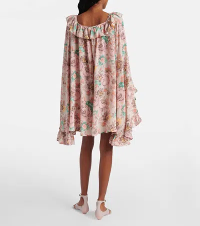 Chloé Bouquet-printed Organic Silk Crepe De Chine Mini Cape Dress