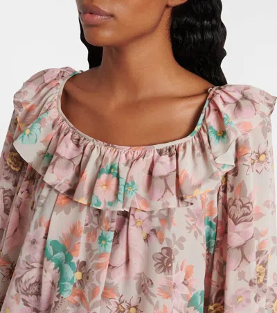 Chloé Bouquet-printed Organic Silk Crepe De Chine Mini Cape Dress