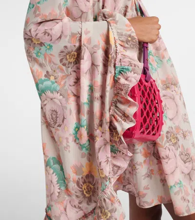 Chloé Bouquet-printed Organic Silk Crepe De Chine Mini Cape Dress