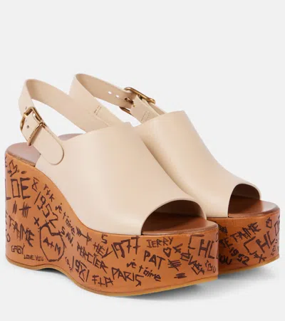 Chloé Platform Sandals Peep Toe Slingback Graffiti