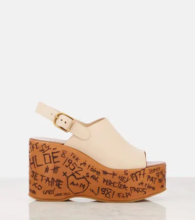 Chloé Platform Sandals Peep Toe Slingback Graffiti