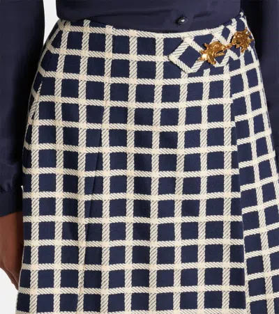 Valentino Wool Skirt With Windowpane Check Pattern In Blue