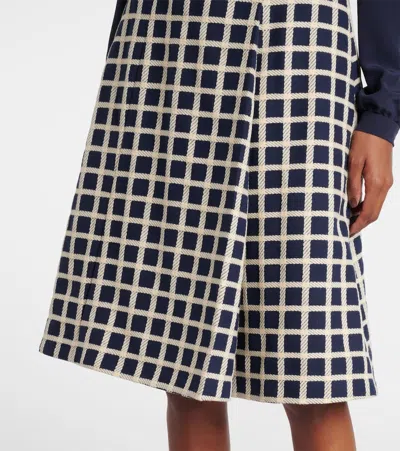 Valentino Wool Skirt With Windowpane Check Pattern In Blue
