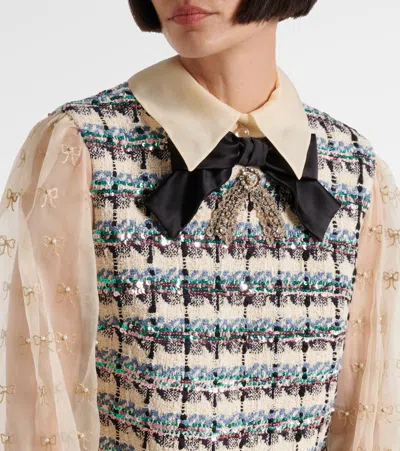 Valentino Garavani Embroidered Tweed Dress In Multi