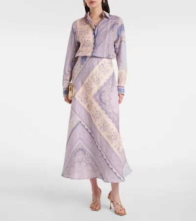 Zimmermann Mixed-print Shirt With Button Front In Blue