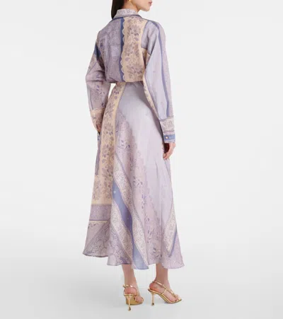 Zimmermann Lucky Floral Linen Midi Skirt In Blue