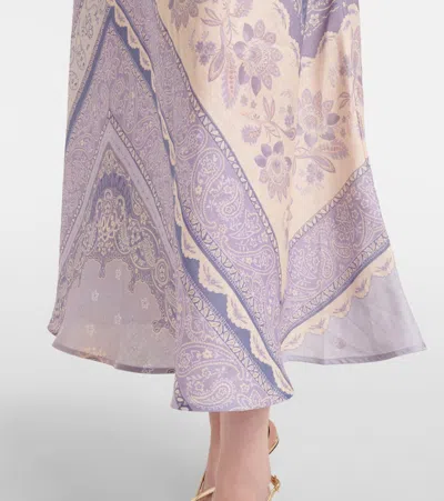 Zimmermann Lucky Floral Linen Midi Skirt In Blue