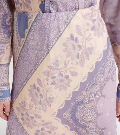 Zimmermann Lucky Floral Linen Midi Skirt In Blue