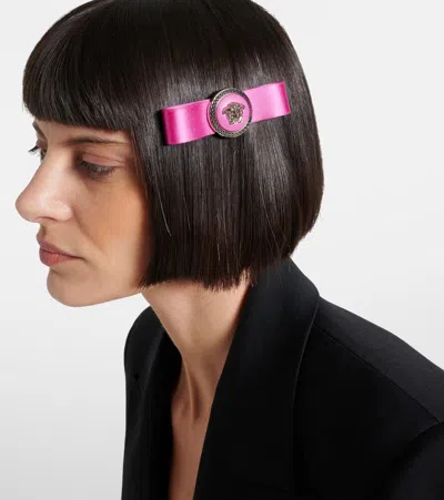 Versace Biggie Medusa Satin Hair Clip In Pink