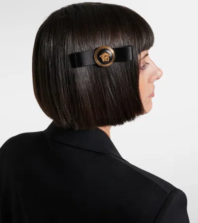 Versace Medusa-plaque Decorative-stitch Hairpin In Black