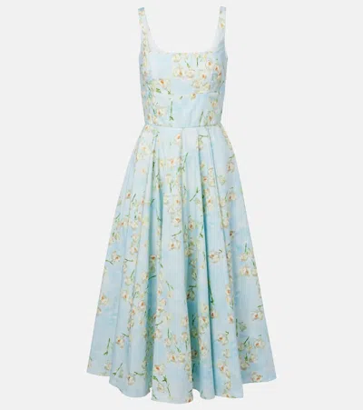 Emilia Wickstead Mona Floral Cotton Midi Dress In Blue