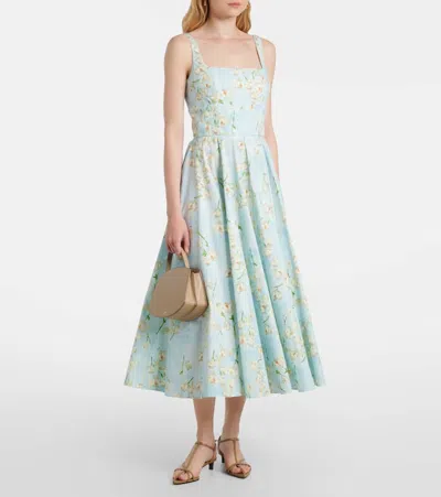 Emilia Wickstead Mona Floral Cotton Midi Dress In Blue