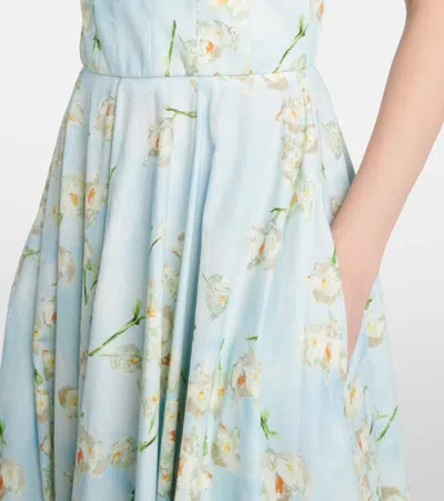 Emilia Wickstead Mona Floral Cotton Midi Dress In Blue