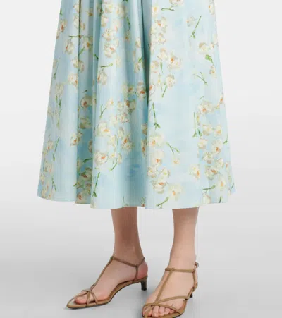 Emilia Wickstead Mona Floral Cotton Midi Dress In Blue