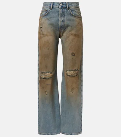 Acne Studios 2021f Distressed Mid-rise Wide-leg Jeans In Blue