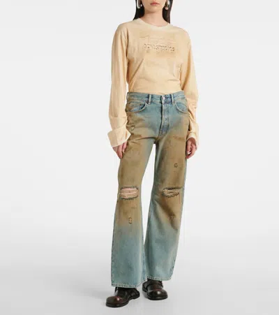 Acne Studios 2021f Distressed Mid-rise Wide-leg Jeans In Blue