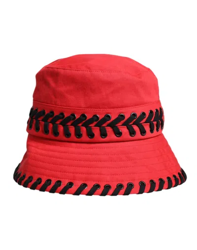 Dolce & Gabbana Red Lace Polyester Wide Brim Bucket Hat In Red