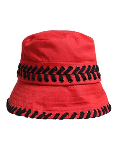 Dolce & Gabbana Red Lace Polyester Wide Brim Bucket Hat In Red
