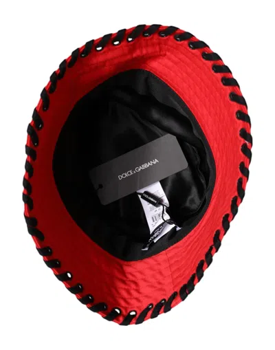 Dolce & Gabbana Red Lace Polyester Wide Brim Bucket Hat In Red