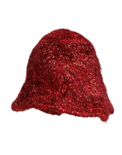 Dolce & Gabbana Red Viscose Tinsel Wide Brim Bucket Hat In Red