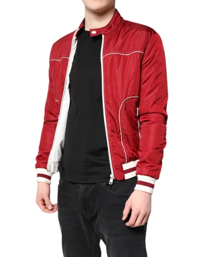 Dolce & Gabbana Red White Nylon Full Zip Men Bomber Jacket In Red