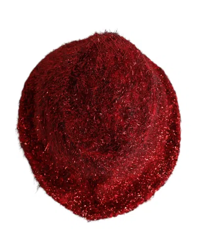 Dolce & Gabbana Red Viscose Tinsel Wide Brim Bucket Hat In Red