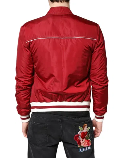 Dolce & Gabbana Red White Nylon Full Zip Men Bomber Jacket In Red