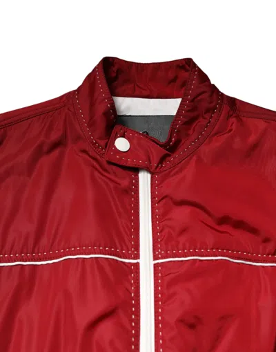 Dolce & Gabbana Red White Nylon Full Zip Men Bomber Jacket In Red