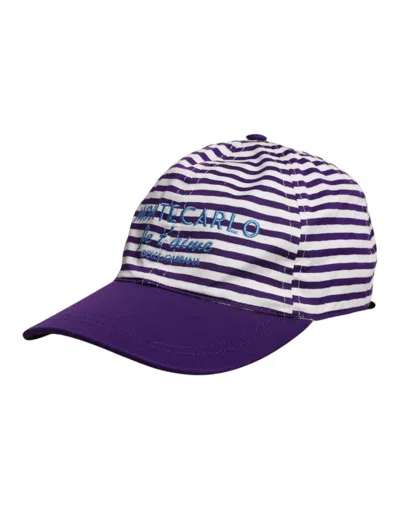 Dolce & Gabbana White Purple Stripe Cotton Women Baseball Women's Cap