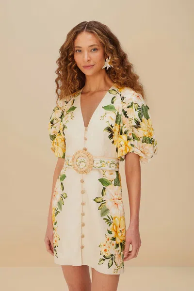 Farm Rio Sand Garden Cascade Euroflax Premium Linen Mini Dress