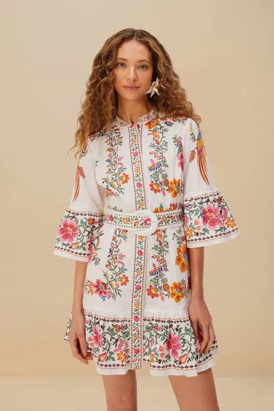 Farm Rio Active Off-white Delicate Forest Scarves Organic Cotton Mini Dress