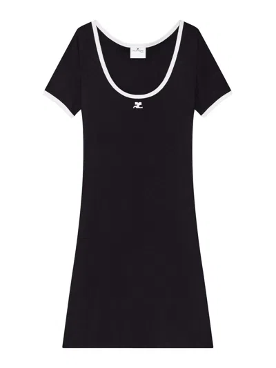 Courrèges Holistic Contrast Mini Dress In Black