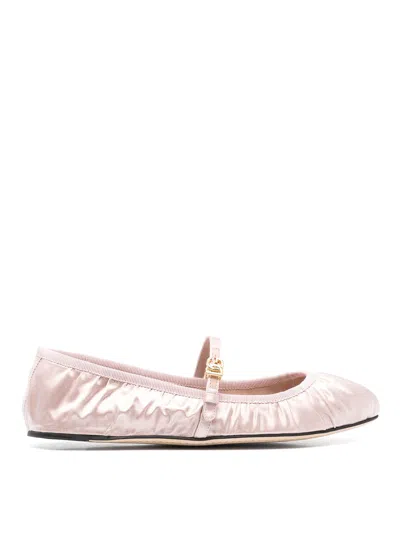 Dolce & Gabbana Elastic Trim Ruched Design Ballerina Flats In Beige