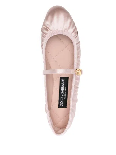 Dolce & Gabbana Elastic Trim Ruched Design Ballerina Flats In Beige
