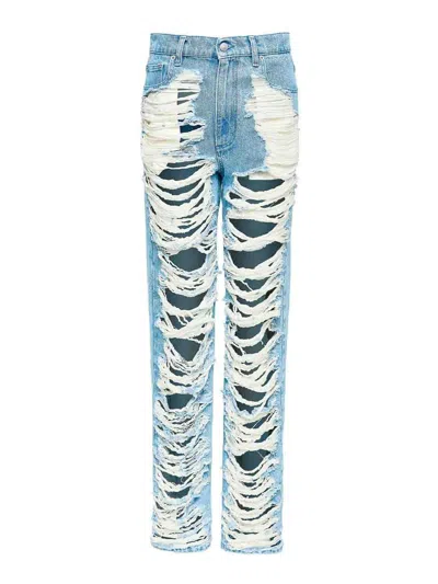 Mm6 Maison Margiela Mm6 By Maison Margiela "destroyed" Straight Jeans In Blue