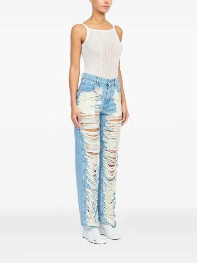 Mm6 Maison Margiela Mm6 By Maison Margiela "destroyed" Straight Jeans In Blue