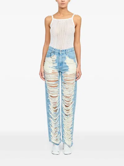 Mm6 Maison Margiela Mm6 By Maison Margiela "destroyed" Straight Jeans In Blue